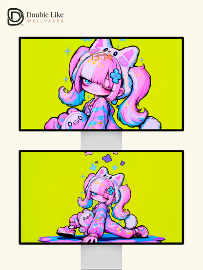 Neon Pop Art Anime Girl Cute Wallpaper Pack [#GG1364]