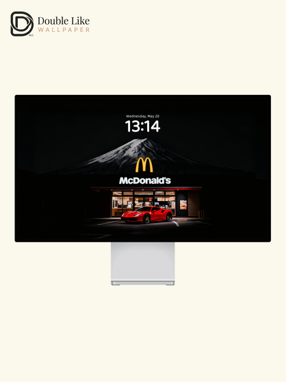 Red Sports Car McDonald's Mount Fuji Night Digital Art Wallpaper Pack [#ZJY2550]