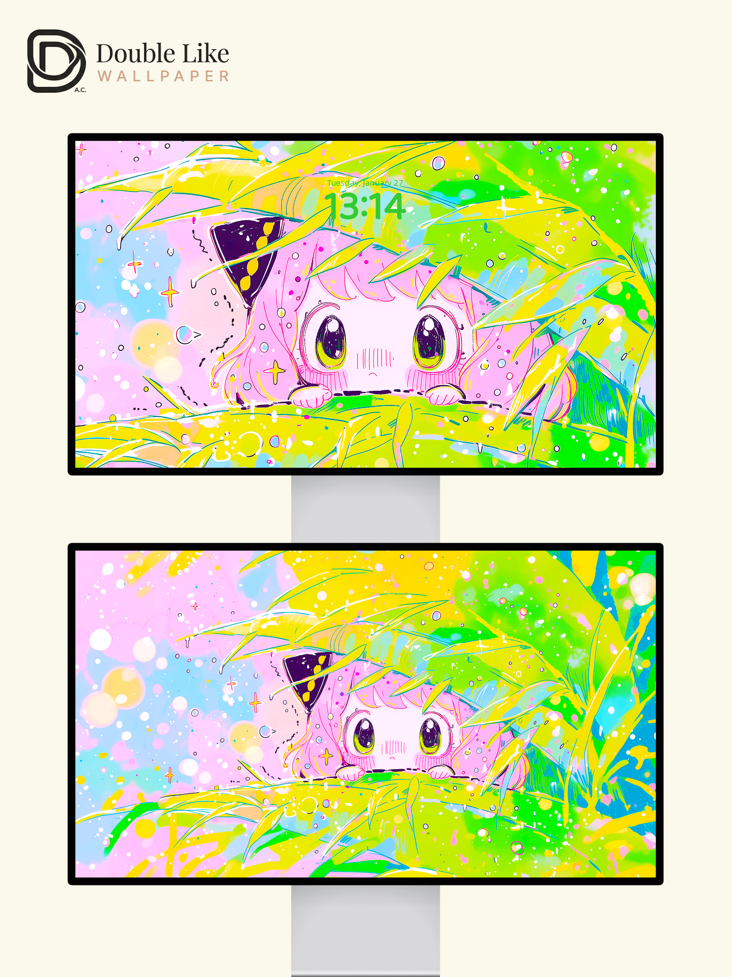 Kawaii Anime Anya Green Leaves Pastel Aesthetic Digital Wallpaper Pack [#HW1461]