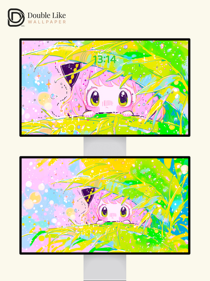 Kawaii Anime Anya Green Leaves Pastel Aesthetic Digital Wallpaper Pack [#HW1461]