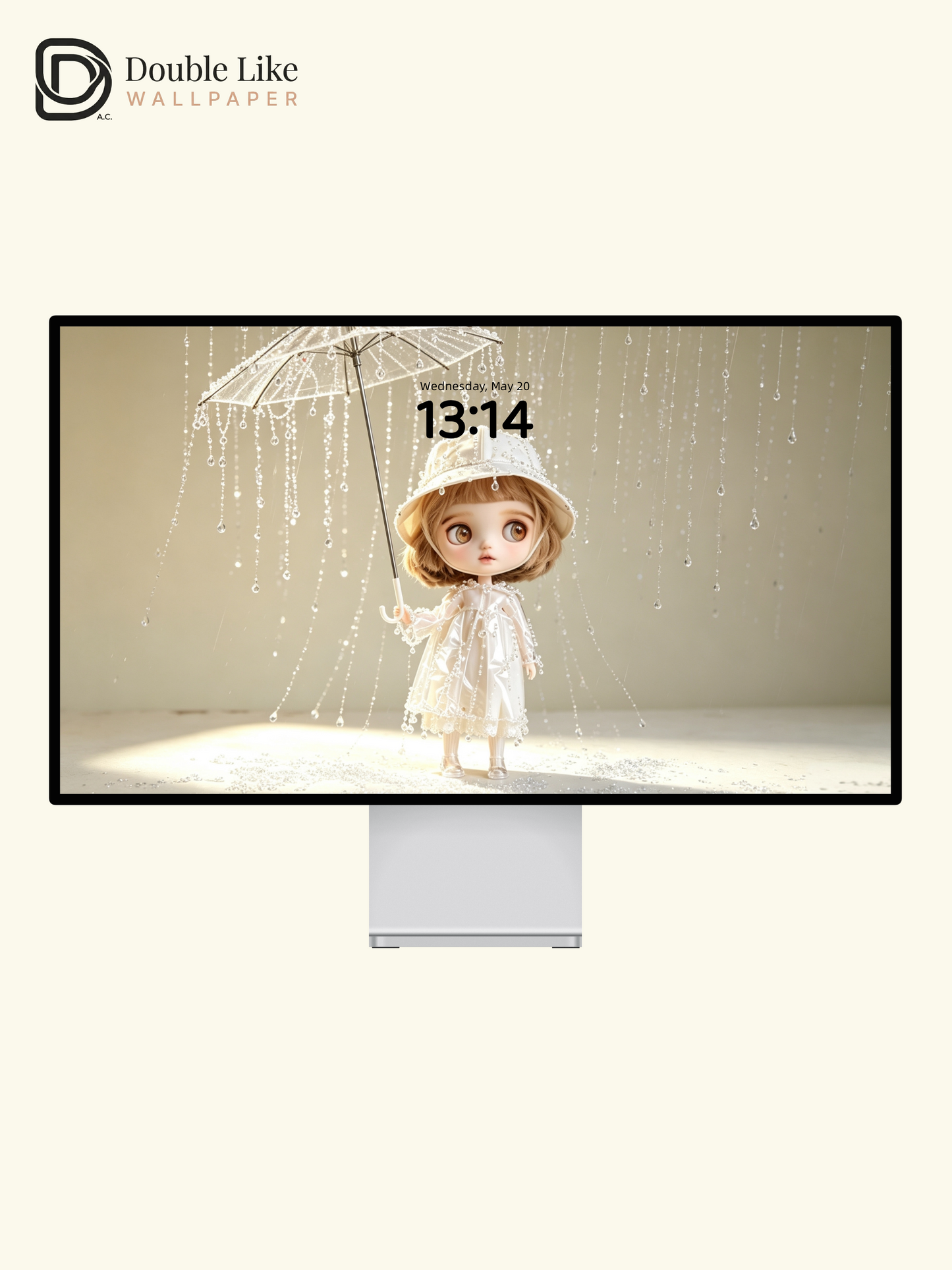 Dreamy Blythe Doll With Crystal Bead Umbrella White Aesthetic Wallpaper [#HWWs006]