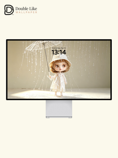 Dreamy Blythe Doll With Crystal Bead Umbrella White Aesthetic Wallpaper [#HWWs006]