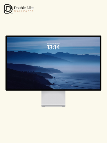 Misty Coastal Mountains & Blue Ocean Horizon Nature Aesthetic Wallpaper Pack [#JJ230907]