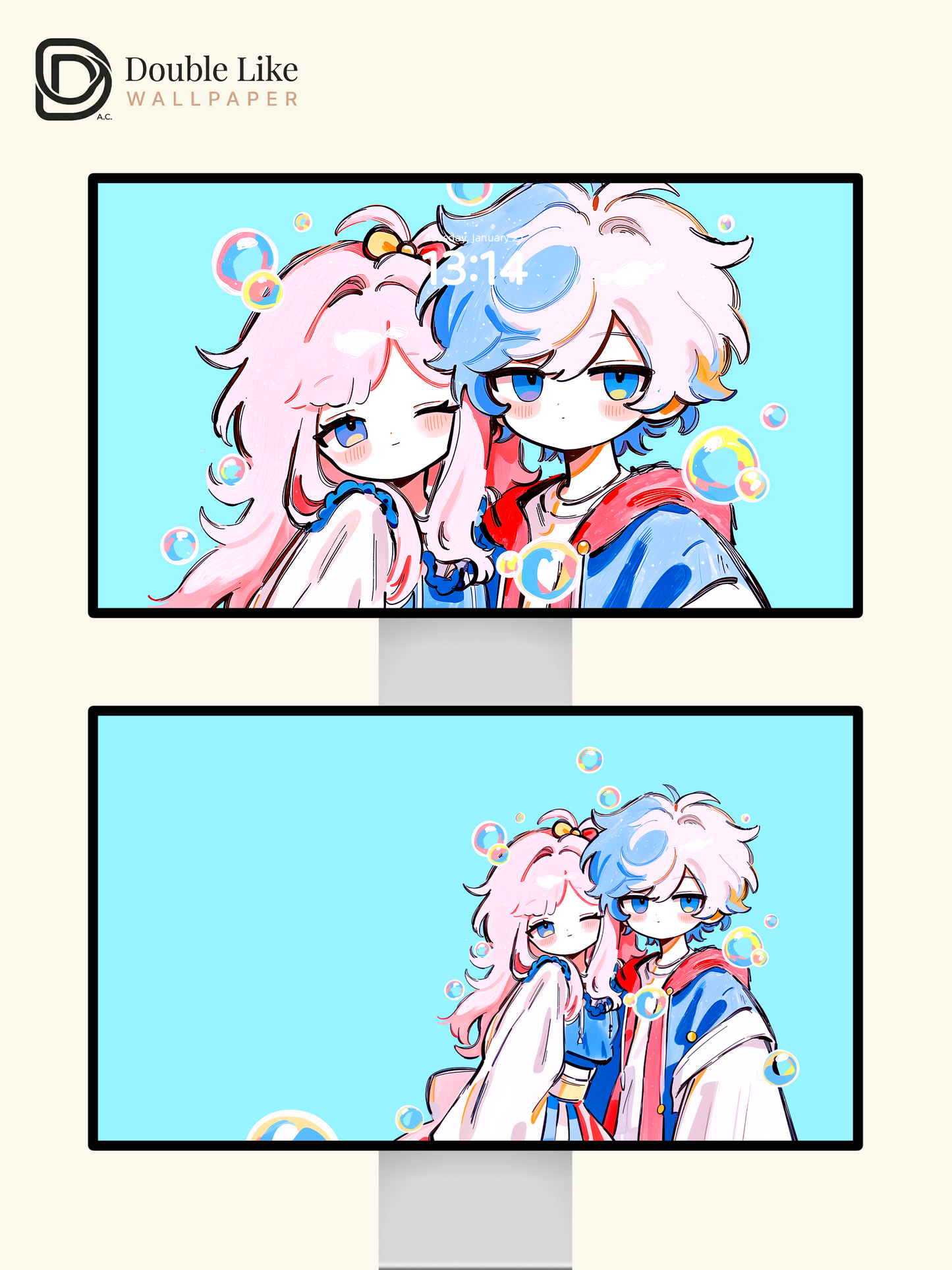 Cute Anime Couple Matching Streetwear Pastel Bubbles Aesthetic Wallpaper Pack [#HW1517]