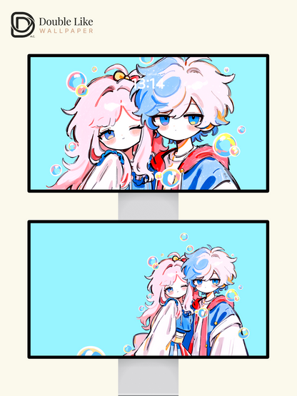 Cute Anime Couple Matching Streetwear Pastel Bubbles Aesthetic Wallpaper Pack [#HW1517]