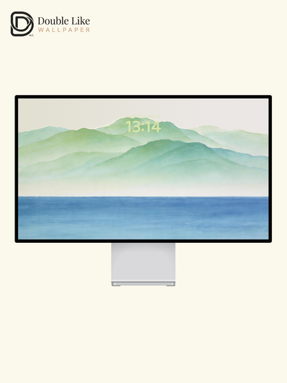 Watercolor Green Layered Mountains & Blue Sea Minimal Calming Fresh Aesthetic Landscape Wallpaper Pack [#LFHL30413]