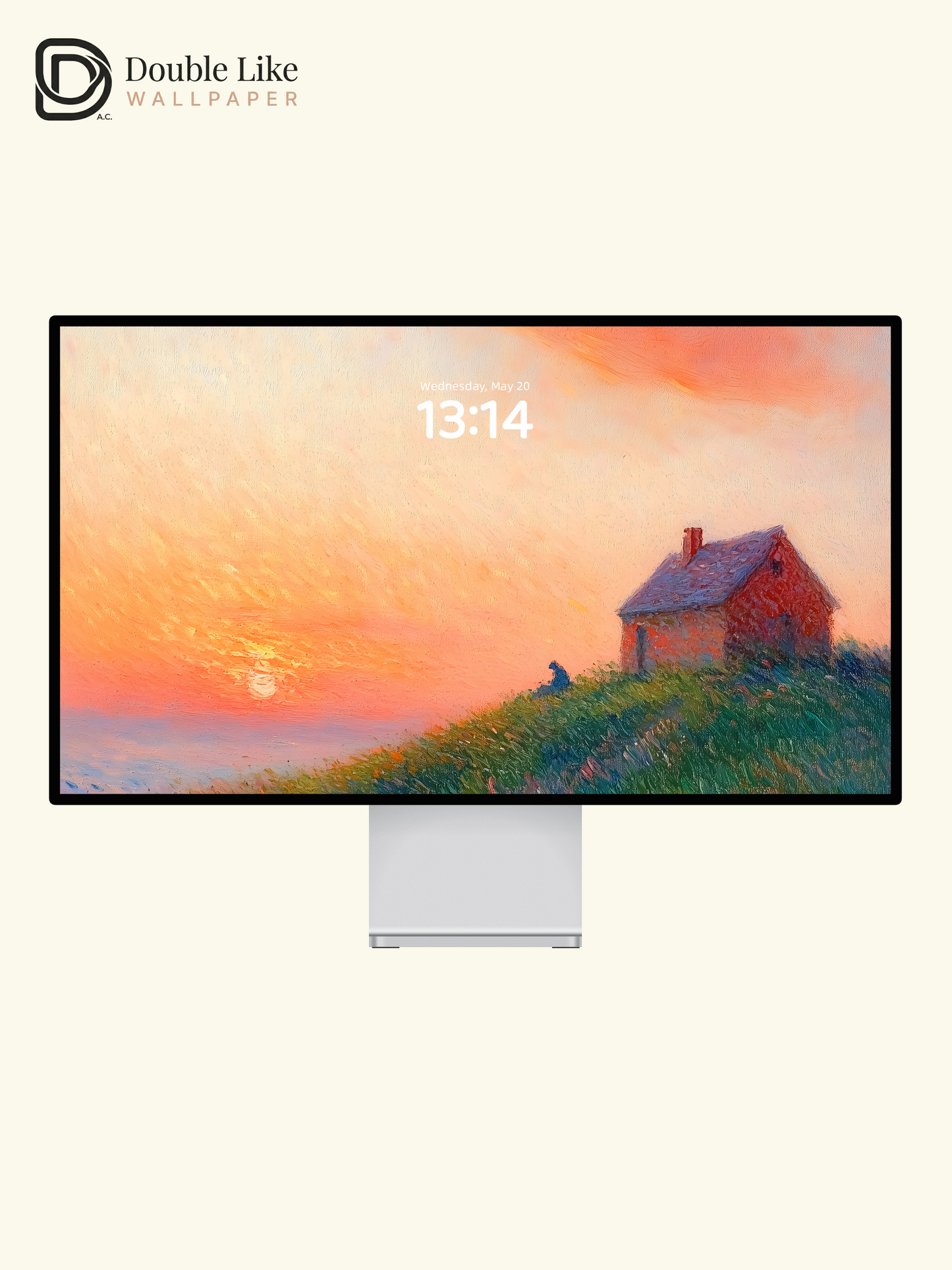 Impressionist Sunset Hill Cabin Aesthetic Oil Painting Wallpaper Pack [#ZMY510]