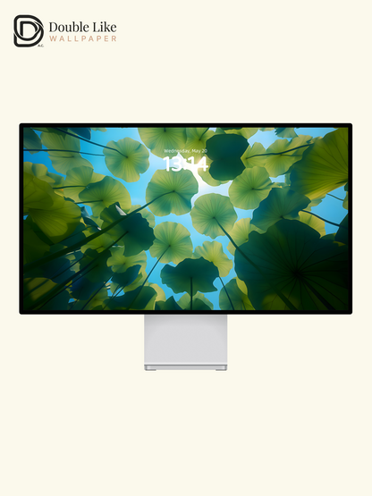 Green Lotus Leaves Sunlight Under-Leaf Aesthetic Lock Screen Wallpaper Pack [#ZJYX0538]