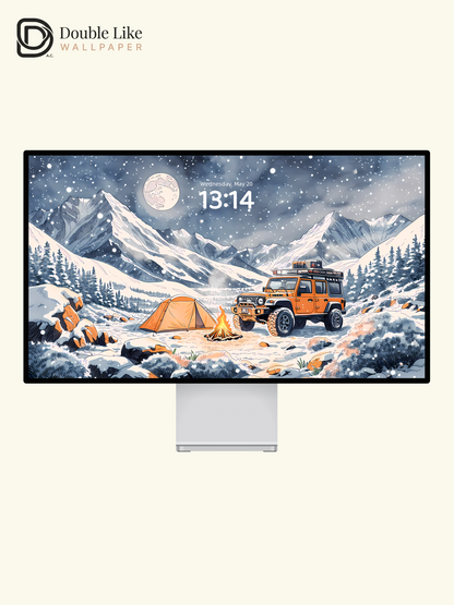 Cozy Winter Camping Mountain Adventure Digital Art Wallpaper Pack [#LFHL1022]