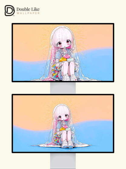 Kawaii Anime Girl Raincoat Dumpling Balloon Wallpaper [#HW1484]