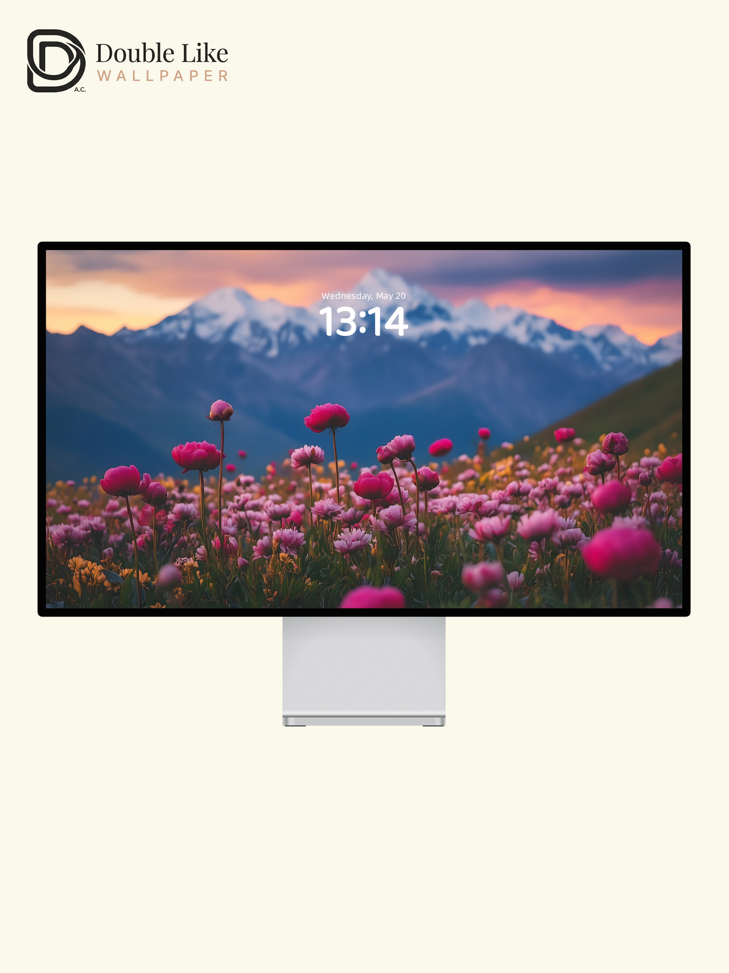Healing Pink Flower Field Sunset Mountain Lock Screen Wallpaper Pack [#ZJYX0469]