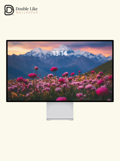 Healing Pink Flower Field Sunset Mountain Lock Screen Wallpaper Pack [#ZJYX0469]