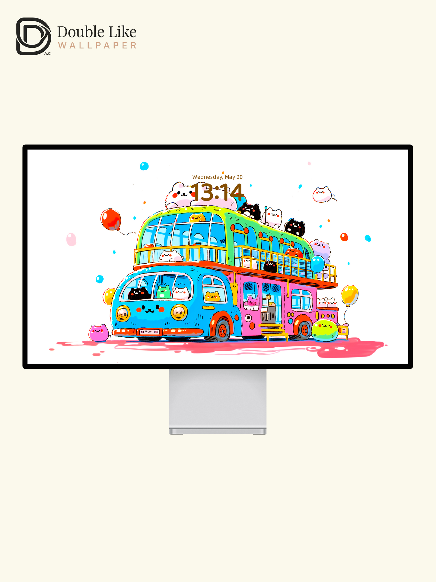 Cute Kawaii Animals Double Decker Tour Bus Summer Aesthetic Wallpaper Pack [#HW1505]