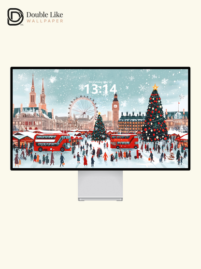 Christmas London Snow Street Illustration Aesthetic Wallpaper Pack [#WGF064]