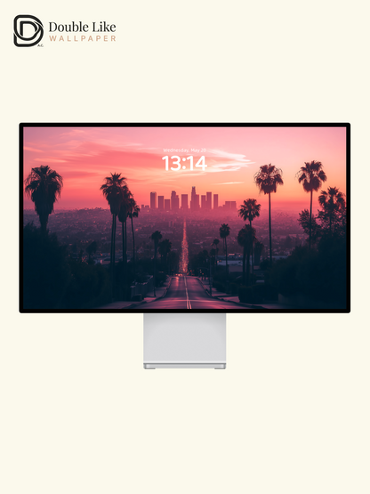 Pink Sunset Los Angeles Cityscape Palm Trees Aesthetic Wallpaper Pack [#ZJY336]