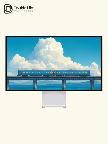 Blue Sea Coastal Train Summer Clouds Anime Aesthetic Wallpaper Pack [#WGF021]
