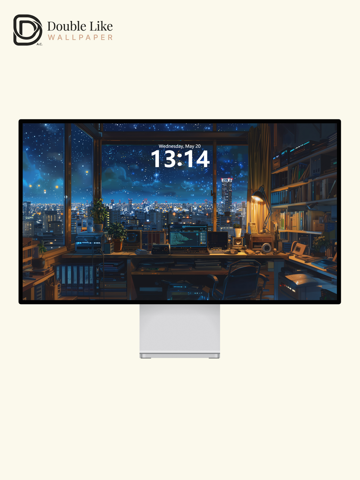 Cozy Starry Night Room Workspace Anime Aesthetic Wallpaper Pack [#WGF088]
