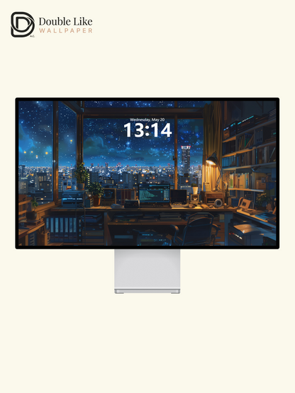 Cozy Starry Night Room Workspace Anime Aesthetic Wallpaper Pack [#WGF088]