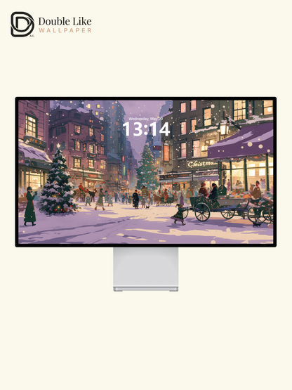 Cozy Christmas Snowy Town Purple Twilight Anime Aesthetic Wallpaper Pack [#WGF066]