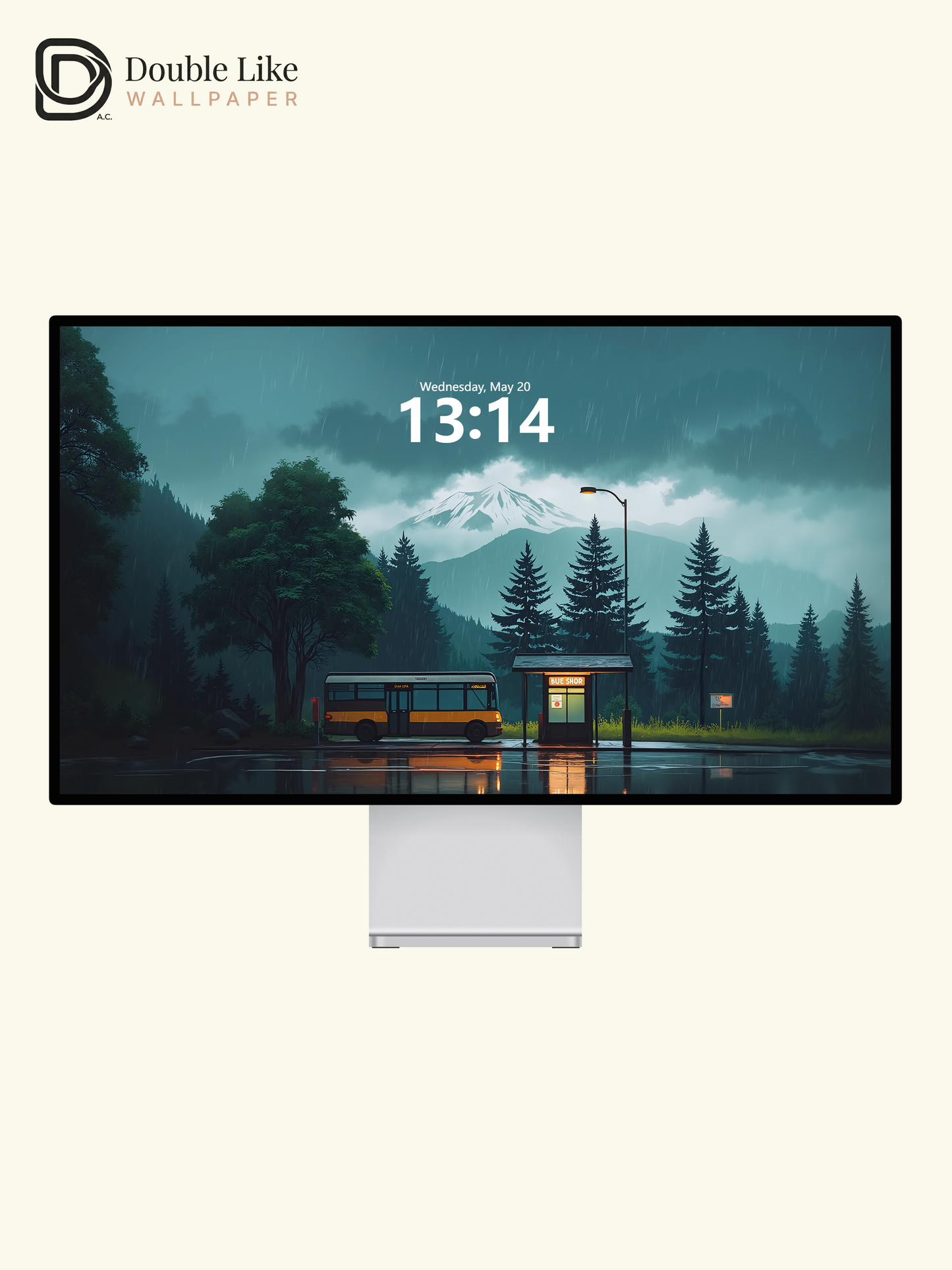 Rainy Mountain Bus Stop Moody Cinematic Digital Art Wallpaper Pack [#WGF019]