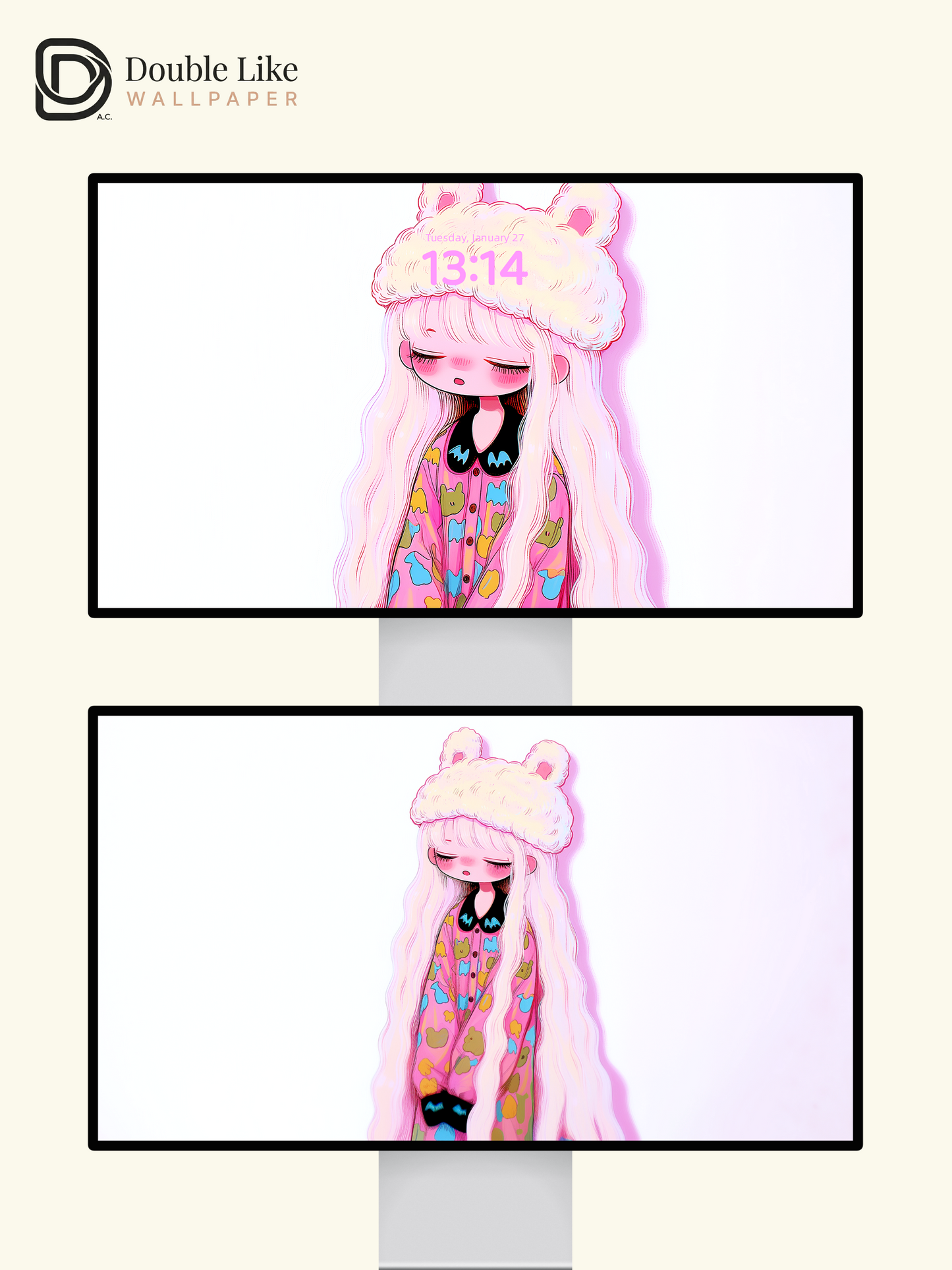 Kawaii Sleeping Anime Girl Plush Bear Hat Wallpaper [#HW1476]