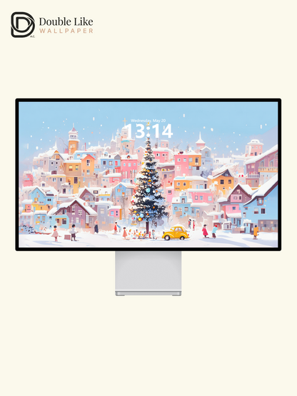 Pastel Winter Christmas Town Illustration Aesthetic Wallpaper Pack [#WGF070]