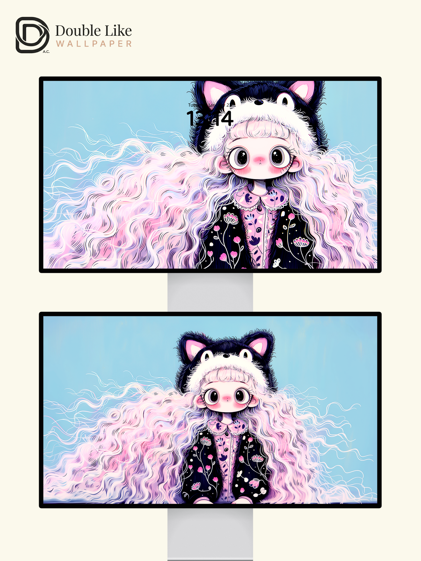 Kawaii Anime Girl Black Cat Beanie Pastel Wallpaper Pack [#HW1481]