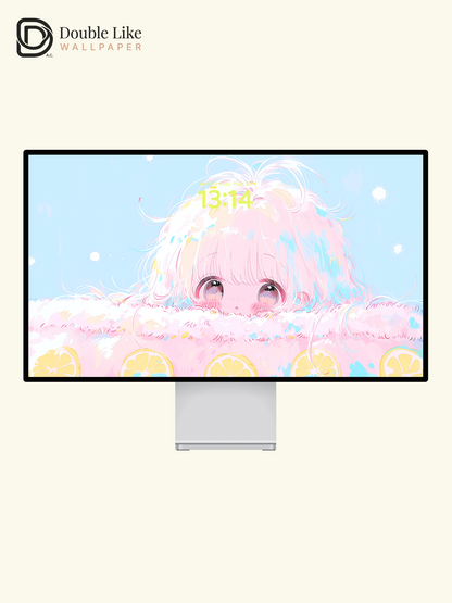 Cute Pastel Lemon Girl Peeking Cream Cake Kawaii Aesthetic Wallpaper Pack [#HW1501]