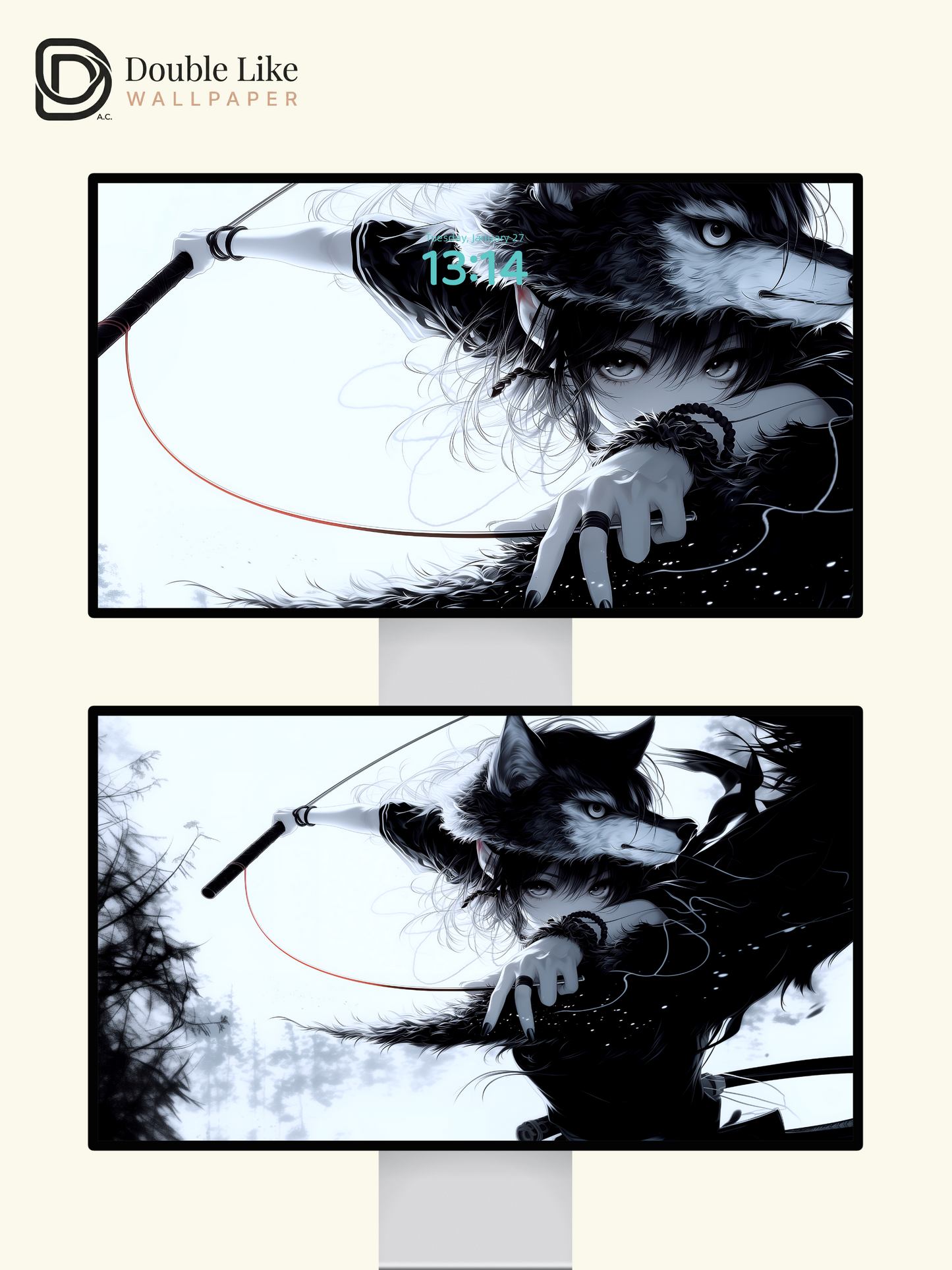 Dark Anime Wolf Warrior Crimson Blood Moon Manga Aesthetic Wallpaper Pack [#HW1494]