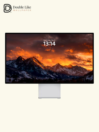 Blazing Sunset Golden Snow Mountain Healing Landscape Illustration Wallpaper Pack [#LFHL1004]