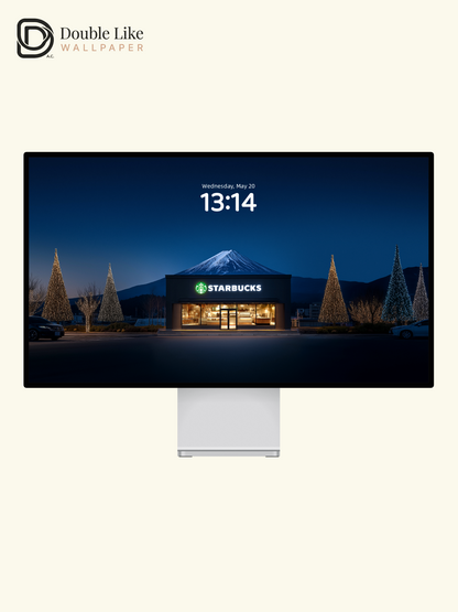Mount Fuji Winter Starbucks Christmas Trees Night Aesthetic Wallpaper Pack [#JJ21211]