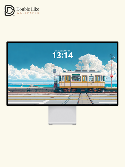 Coastal Train Crossing Summer Sky Anime Aesthetic Wallpaper Pack [#WGF034]
