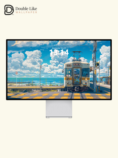Seaside Train Station Summer Clouds Anime Aesthetic Wallpaper Pack [#WGF035]