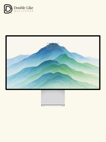 Misty Blue-Green Mountains" Healing Watercolor Wallpaper Set [#LFHL30518]