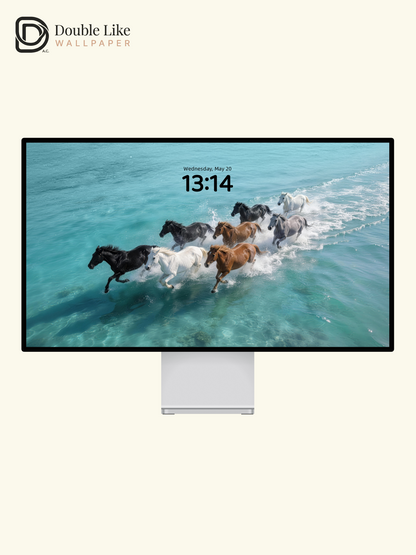 Eight Running Horses on Blue Sea Motivational Full Device Wallpaper Pack [#LFHL30114]