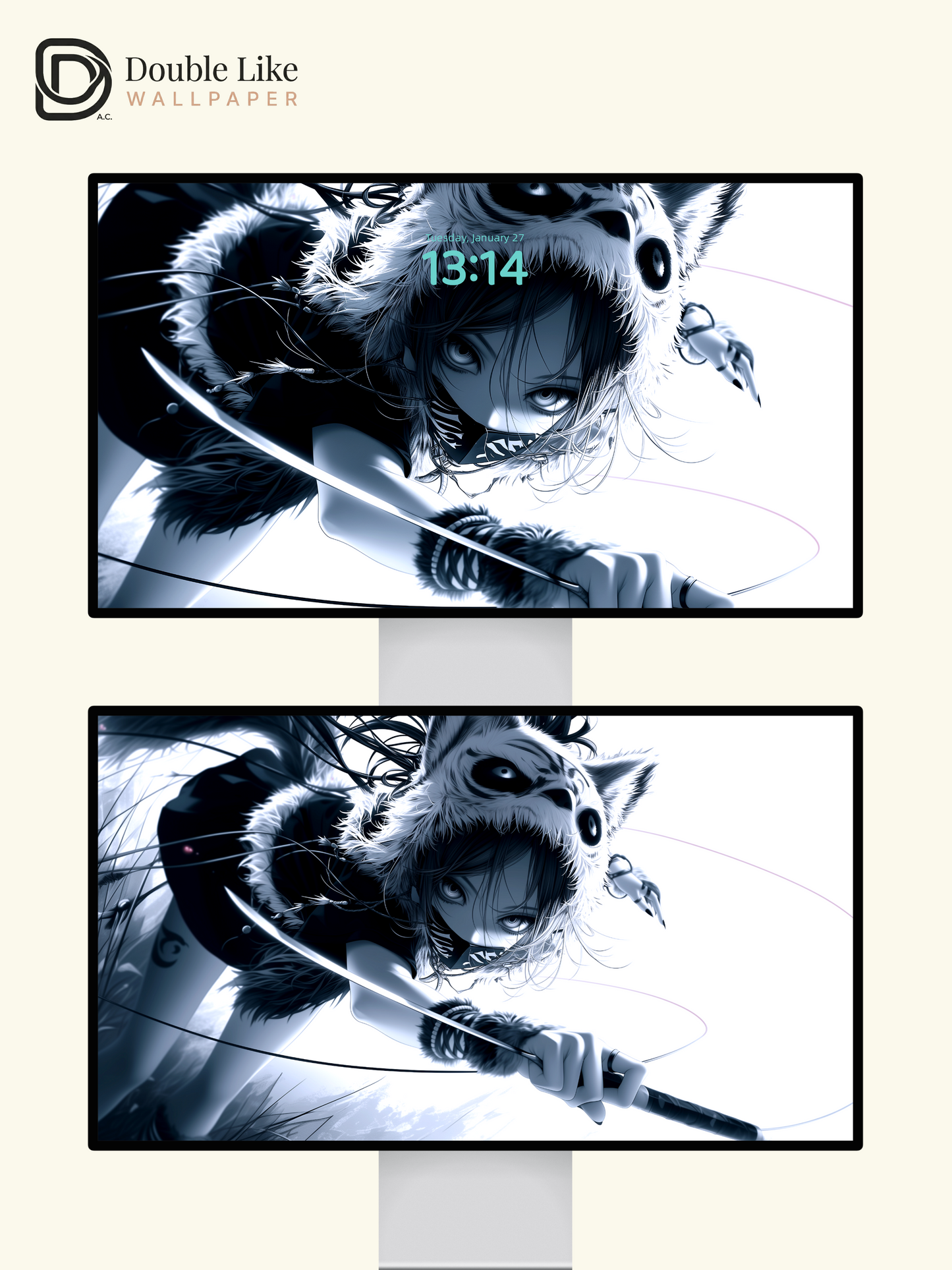 Dark Anime Wolf Warrior Girl Blade Manga Aesthetic Wallpaper Pack [#HW1493]