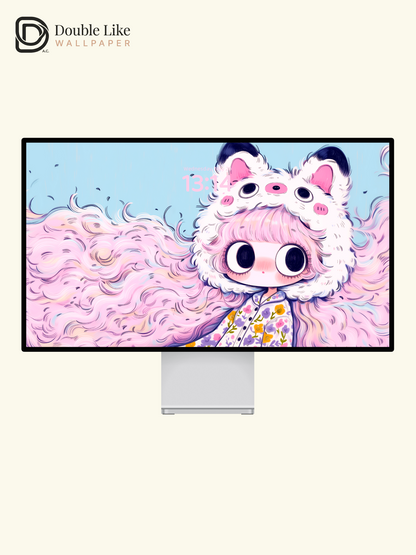 Kawaii Anime Girl Fluffy Animal Hat Sakura Floral Wallpaper [#HW1480]