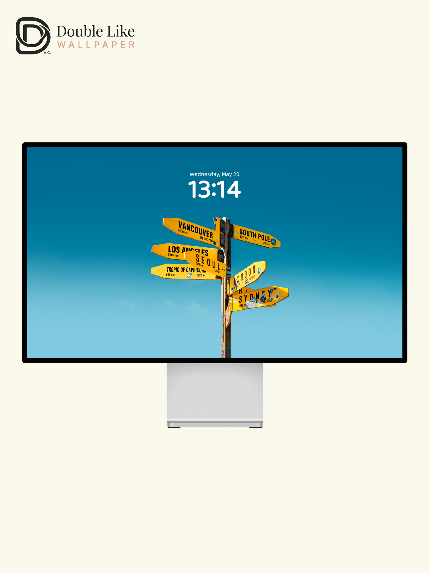 Yellow Travel Signpost Clear Blue Sky Minimalist Aesthetic Wallpaper Pack [#ZMY538]