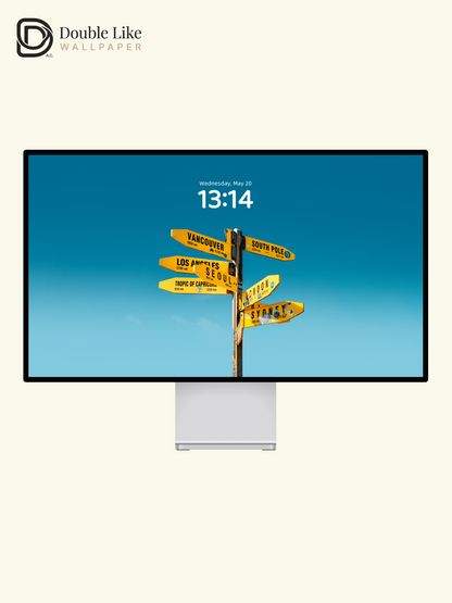 Yellow Travel Signpost Clear Blue Sky Minimalist Aesthetic Wallpaper Pack [#ZMY538]