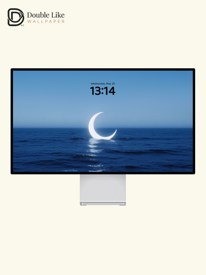 Glowing Crescent Moon On Deep Blue Sea Minimal Dreamy Ocean Wallpaper Pack [#LFHL30504]