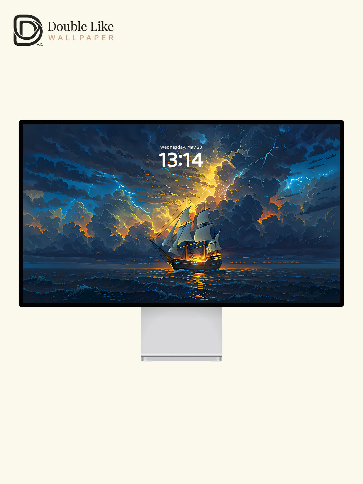 Storm Sailboat Brave Waves Aesthetic Illustration Wallpaper, [#LFHL1006]