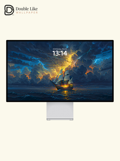 Storm Sailboat Brave Waves Aesthetic Illustration Wallpaper, [#LFHL1006]