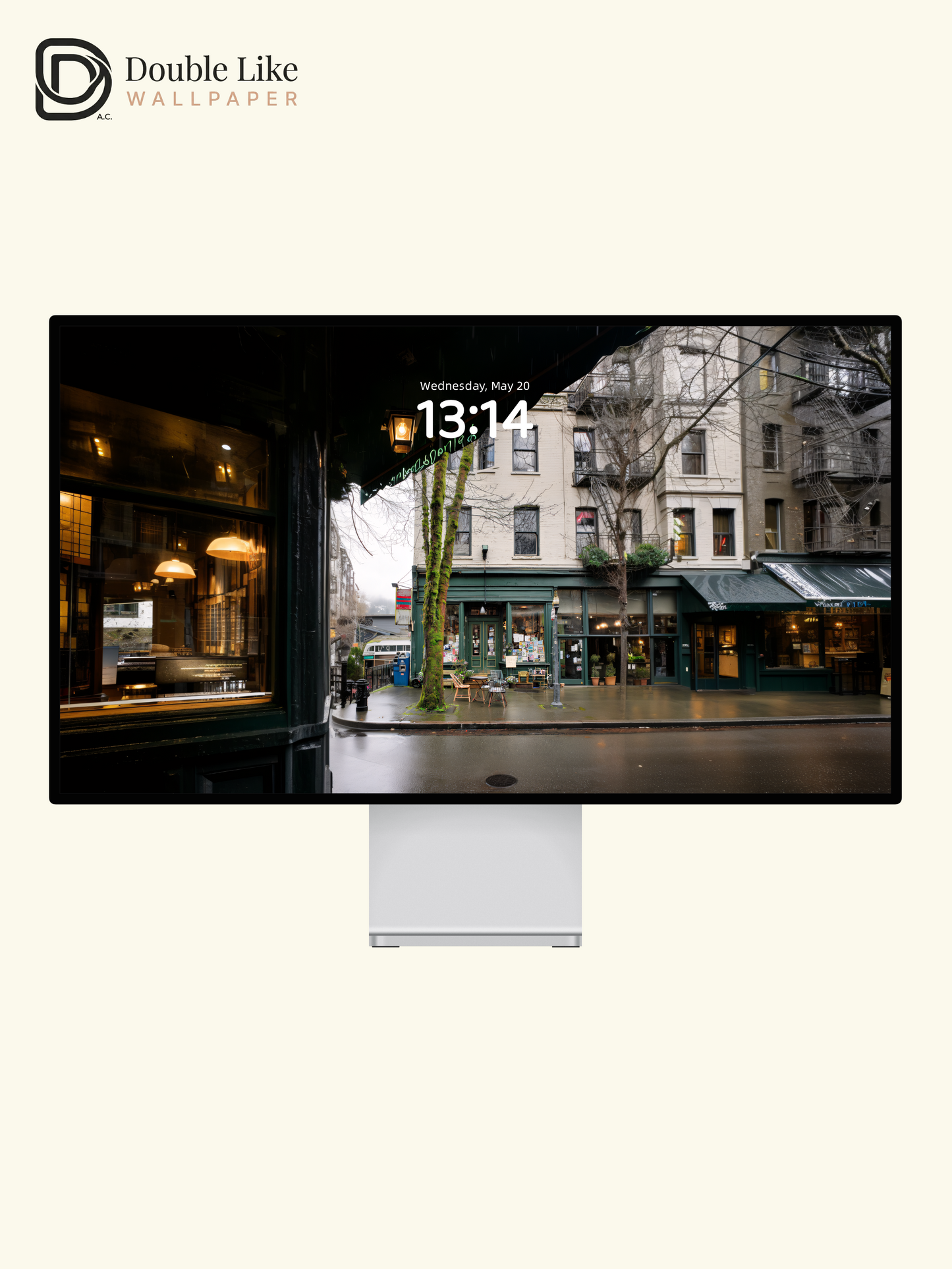 Vintage Rainy City Street Cafe Light Moss Tree Aesthetic Wallpaper Pack [#JJ1360]