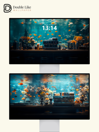 Underwater Aquarium Coffee Bar Fantasy Aesthetic Wallpaper Pack [#WGF081]