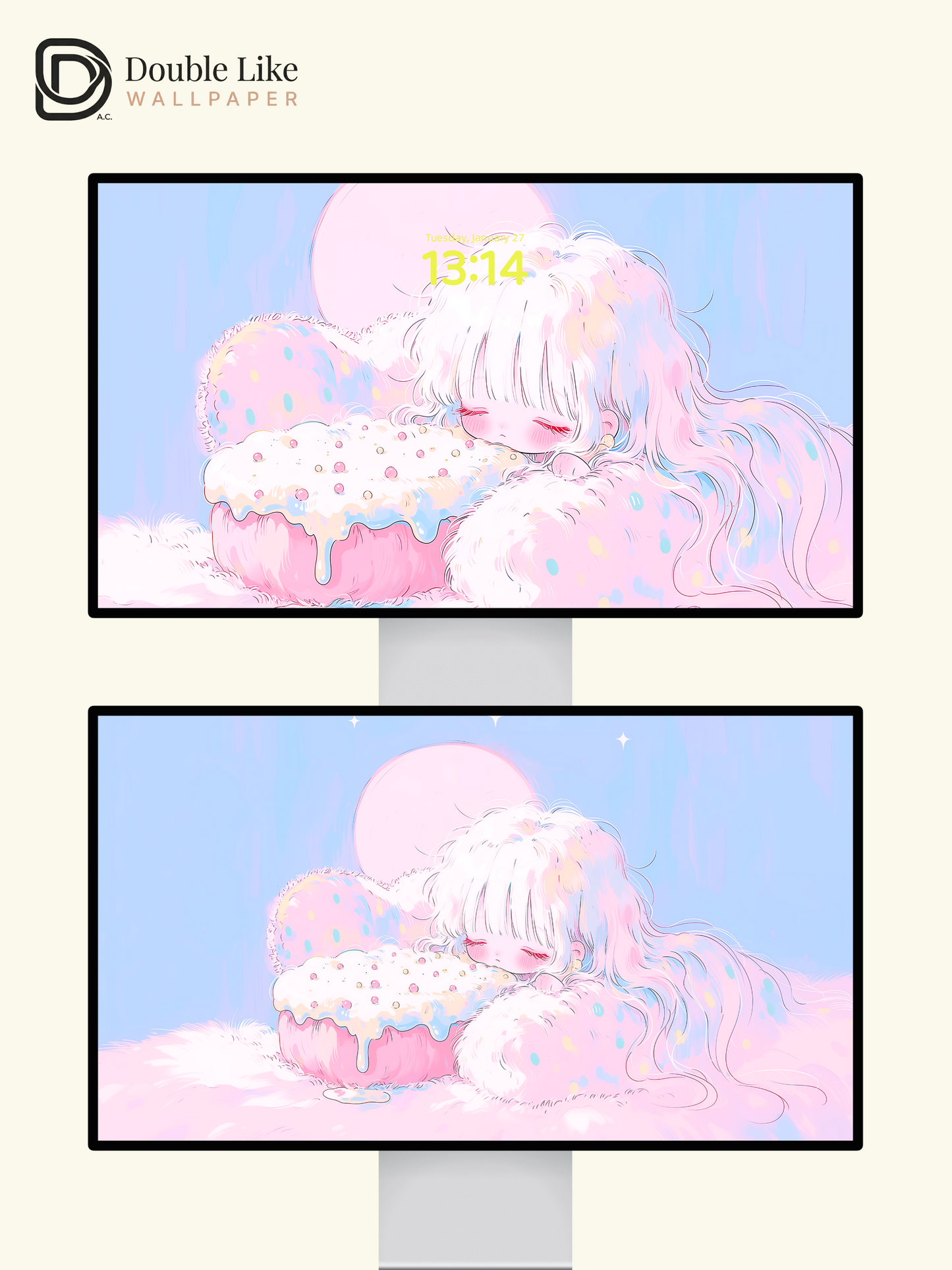 Cute Sleeping Anime Girl Pastel Donut Cloud Kawaii Aesthetic Wallpaper Pack [#HW1498]