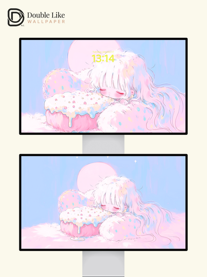 Cute Sleeping Anime Girl Pastel Donut Cloud Kawaii Aesthetic Wallpaper Pack [#HW1498]