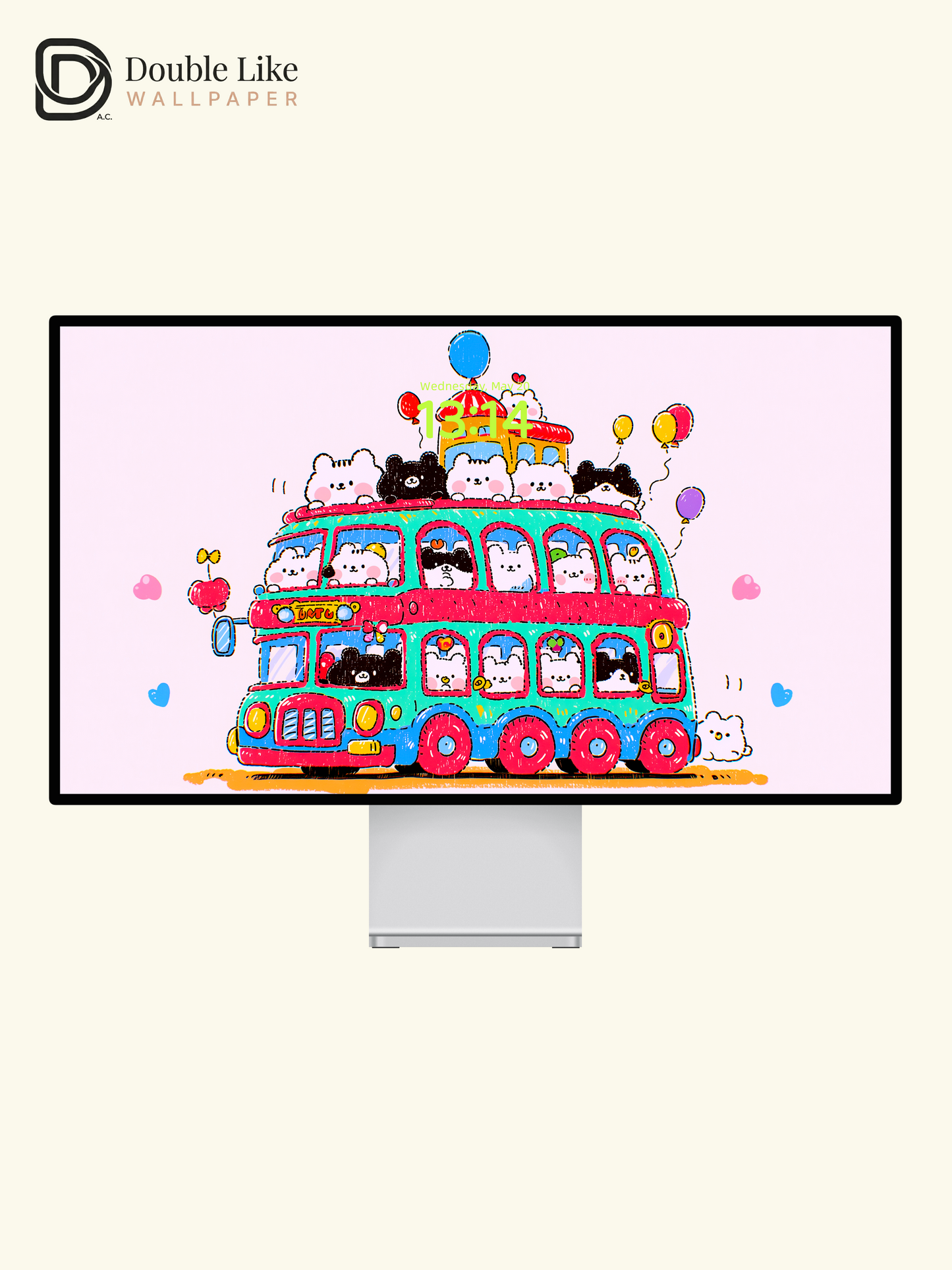 Cute Kawaii Animals Double Decker Party Bus Aesthetic Wallpaper Pack [#HW1502]