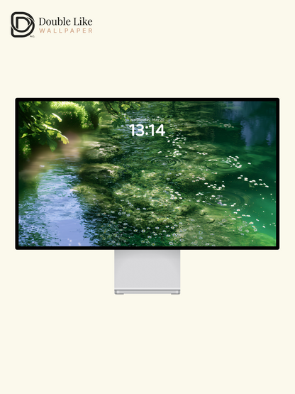 Anime Aesthetic Emerald River Water Ripples & Flowers Wallpaper Pack [#JJ1382]