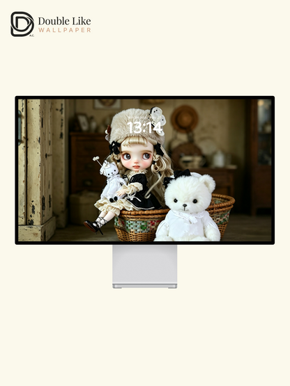 Healing Vintage Blythe Doll With Plush Hat & Teddy Bear Aesthetic Wallpaper [#HWWs010]