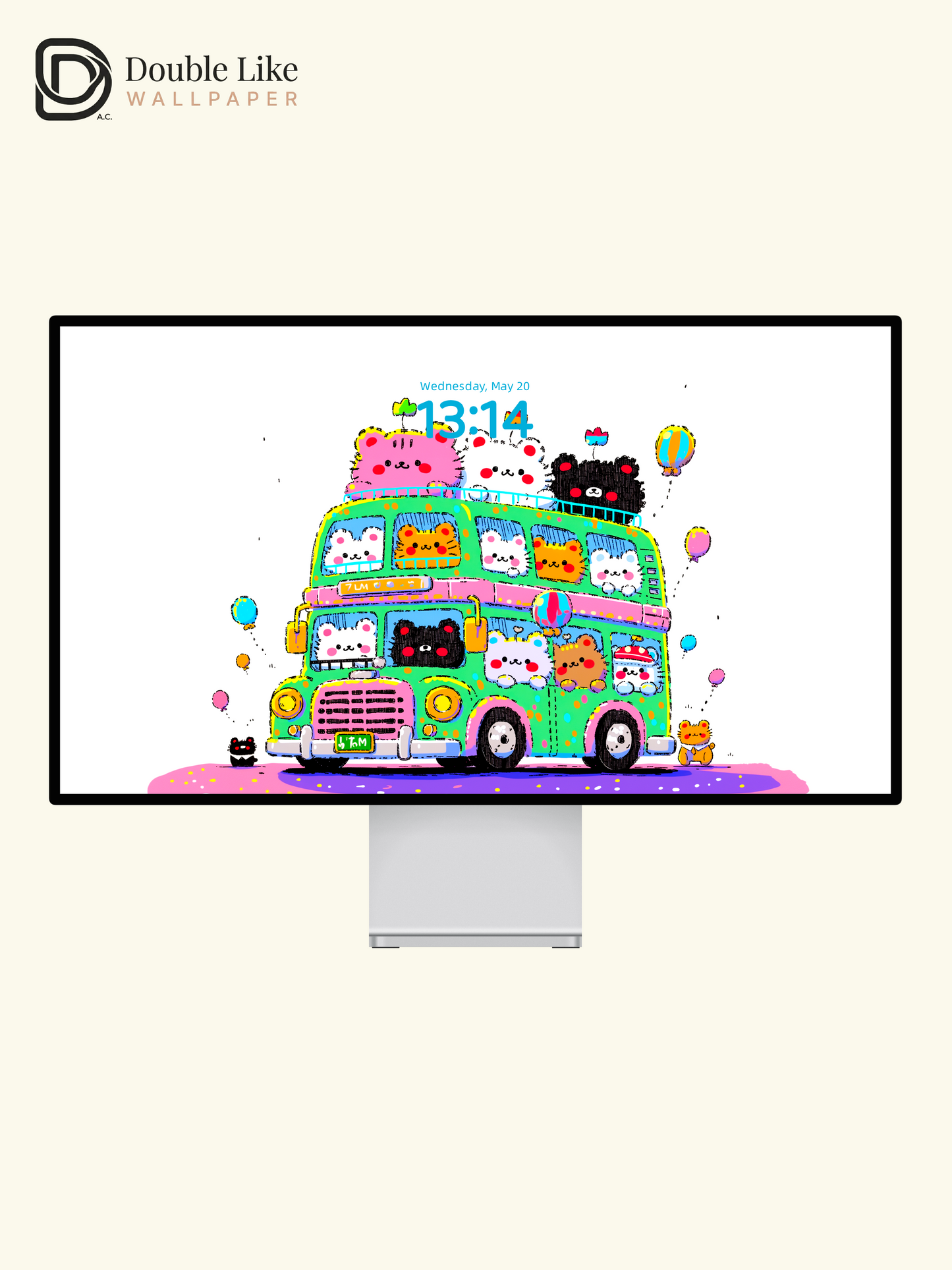 Cute Kawaii Animals Green Tour Bus Giant Bear Aesthetic Wallpaper Pack [#HW1507]